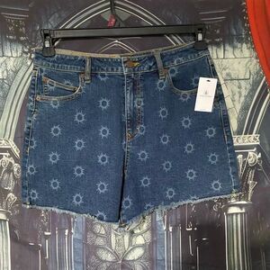 Volcom Stone Step Boyfriend Short Women 28 Blue Denim Streetwear Hi Rise Raw Hem